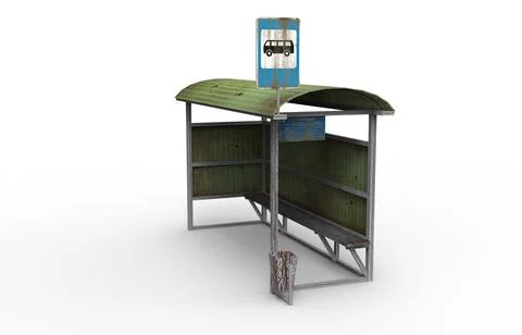 Old bus stop render on a white background. 3D rendering Stock Illustration