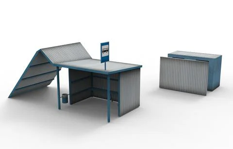 Old bus stop render on a white background. 3D rendering Stock Illustration