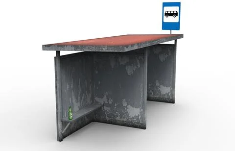 Old bus stop render on a white background. 3D rendering Stock Illustration