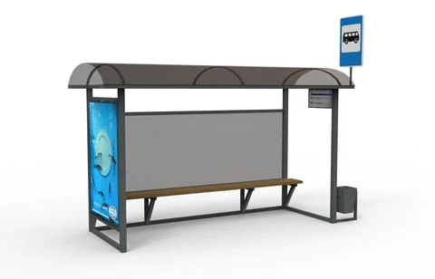 Old bus stop render on a white background. 3D rendering Illustrazione stock