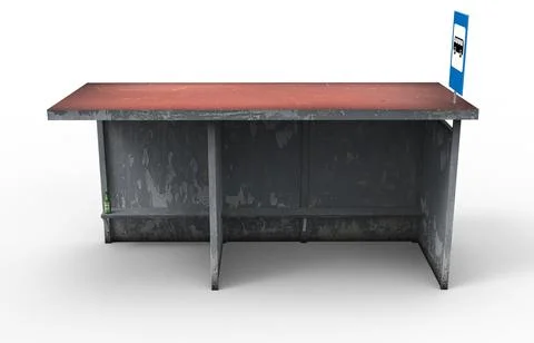 Old bus stop render on a white background. 3D rendering Illustrazione stock