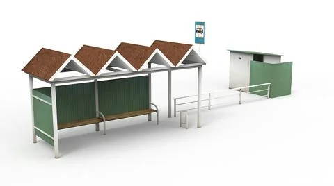 Old bus stop render on a white background. 3D rendering Illustrazione stock