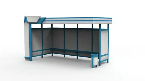 Old bus stop render on a white background. 3D rendering Illustrazione stock