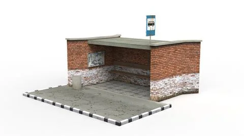 Old bus stop render on a white background. 3D rendering Illustrazione stock
