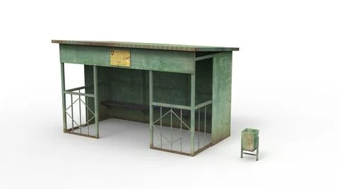 Old bus stop render on a white background. 3D rendering Illustrazione stock