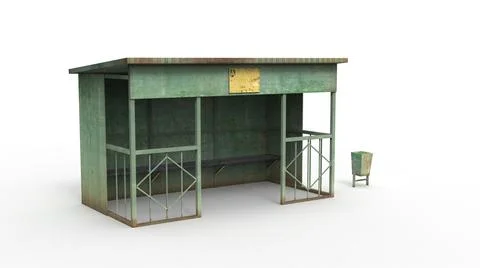 Old bus stop render on a white background. 3D rendering Stock Illustration