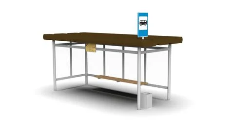 Old bus stop render on a white background. 3D rendering Stock Illustration