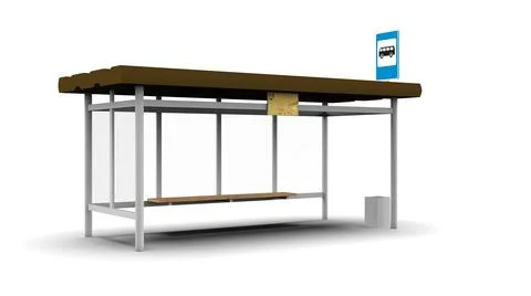 Old bus stop render on a white background. 3D rendering Illustrazione stock