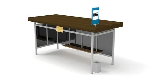 Old bus stop render on a white background. 3D rendering Stock Illustration