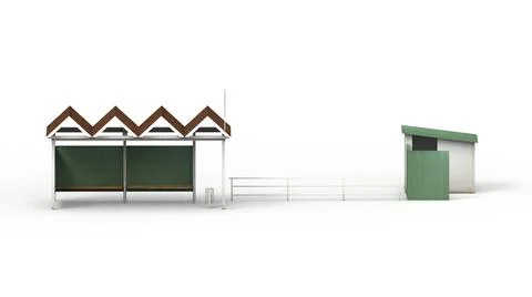 Old bus stop render on a white background. 3D rendering Illustrazione stock