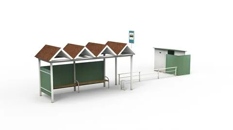 Old bus stop render on a white background. 3D rendering Illustrazione stock