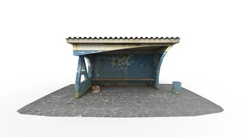 Old bus stop render on a white background. 3D rendering Illustrazione stock