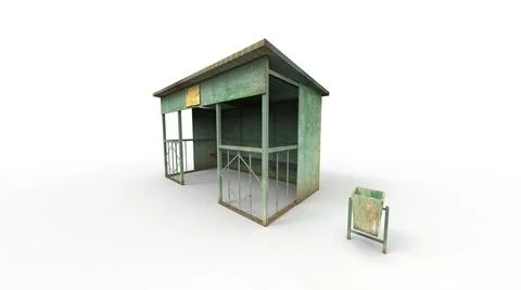 Old bus stop render on a white background. 3D rendering Illustrazione stock