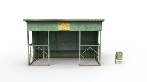 Old bus stop render on a white background. 3D rendering Stock Illustration