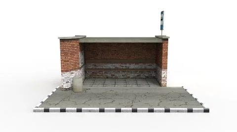 Old bus stop render on a white background. 3D rendering Illustrazione stock