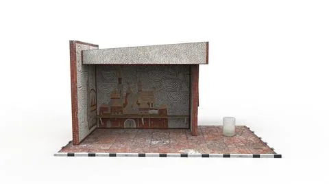 Old bus stop render on a white background. 3D rendering Illustrazione stock