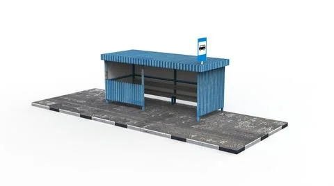 Old bus stop render on a white background. 3D rendering Illustrazione stock