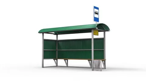 Old bus stop render on a white background. 3D rendering Illustrazione stock