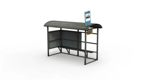 Old bus stop render on a white background. 3D rendering Stock Illustration