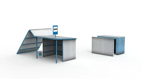 Old bus stop render on a white background. 3D rendering Illustrazione stock