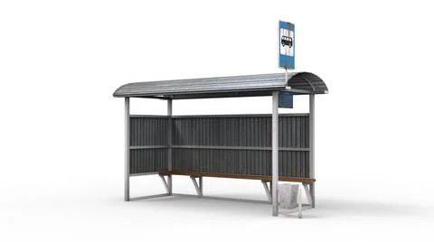 Old bus stop render on a white background. 3D rendering Stock Illustration