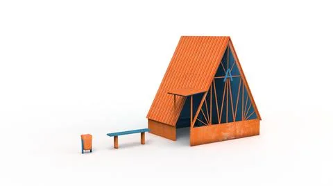 Old bus stop render on a white background. 3D rendering Stock Illustration