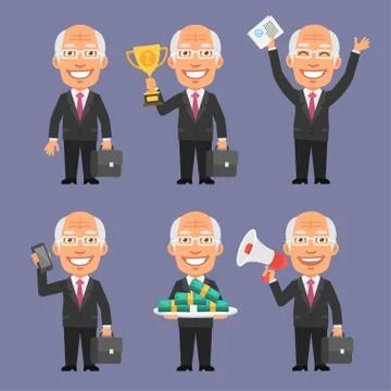 Old Businessman Holding Various Objects Part 2 Stock Illustration