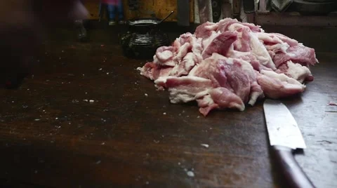 Old butcher preparing meat in slow motion Stock Footage 44297864