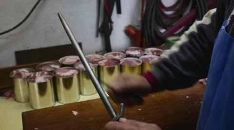 Old butcher sharpening his knife in slow motion Stock Footage 44297884