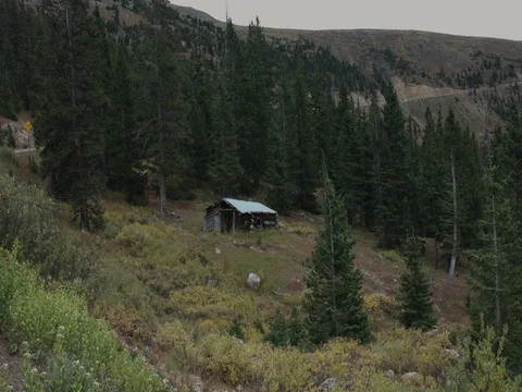 Old Cabin on Hillside Stock Footage 80489808