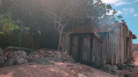 Old cabin house in on the beach Stock Footage 138966326