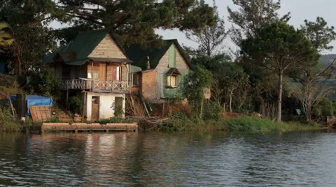 Old Cabins at the Lake Stock Footage 35561698