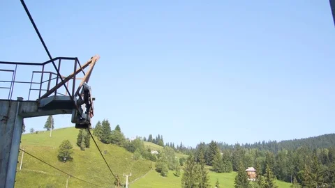 Old cable car in the mountains Stock Footage 79694345