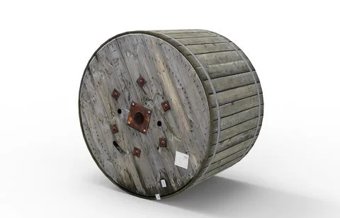 Old cable reel render on a white background. 3D rendering Illustrazione stock