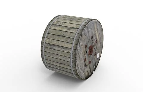 Old cable reel render on a white background. 3D rendering Illustrazione stock