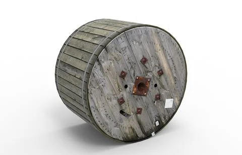 Old cable reel render on a white background. 3D rendering Illustrazione stock