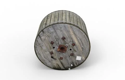 Old cable reel render on a white background. 3D rendering Illustrazione stock