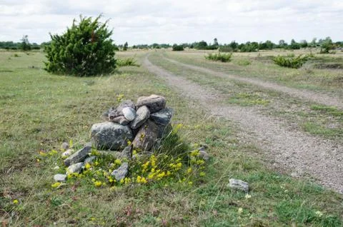 Old cairn by a trail side Stock Photos