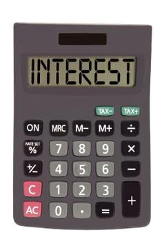 Old calculator on white background showing text "interest" イラスト素材