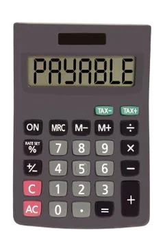 Old calculator on white background showing text "payable" Stockillustratie