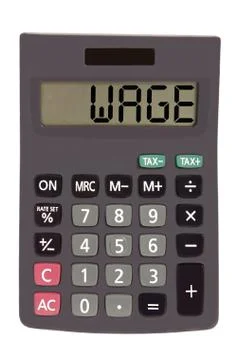 Old calculator on white background showing text "wage" Stockillustratie