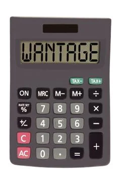 Old calculator on white background showing text "wantage" Stockillustratie