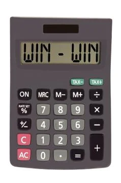 Old calculator on white background showing text "win - win" Stockillustratie