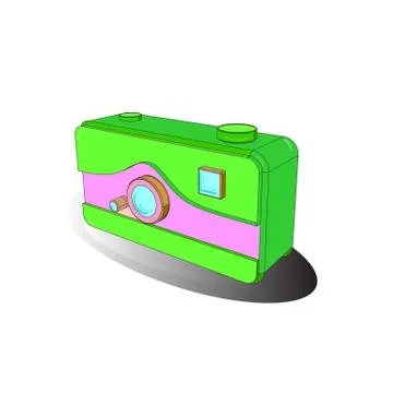 Old camera in a 3D style on a colored background. Vector illustration. Retro cam Illustrazione stock