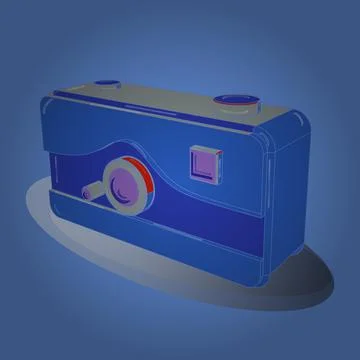Old camera in a 3D style on a colored background. Isometry. Retro camera. Vector イラスト素材