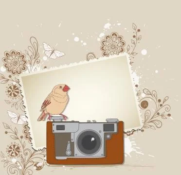 Old camera and bird Stock Illustration