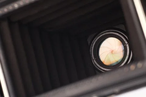 Old camera aperture, inside view. Stock Photos