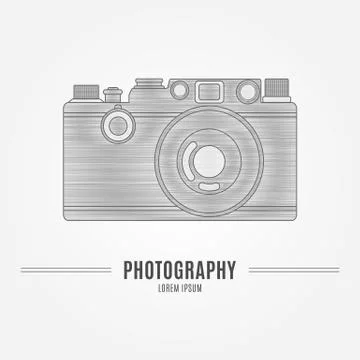 Old camera - branding identity element, isolated on white backgr Stock Illustration