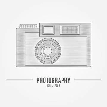Old camera - branding identity element, isolated on white backgr Stock Illustration