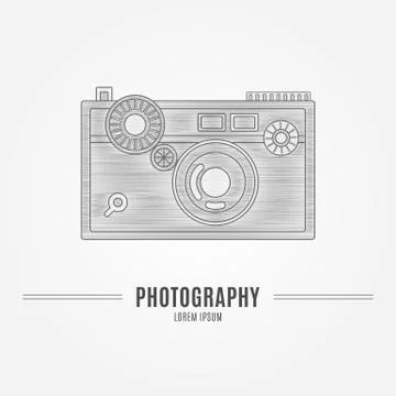 Old camera - branding identity element, isolated on white backgr Stock Illustration
